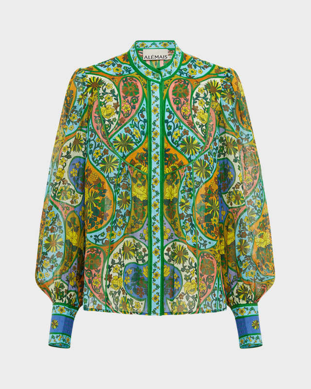 Sofie Balloon-Sleeve Floral Button-Front Blouse